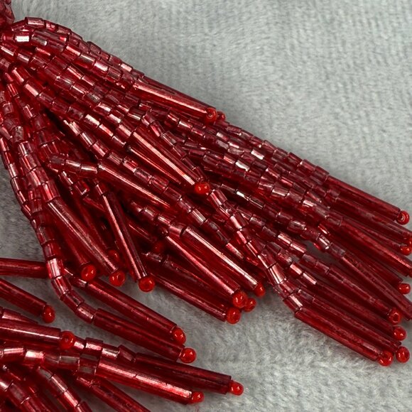 Beaded Red Tassel Pierced Earrings Statement Jewelry Gold Tone Back Vibrant Boho - Picture 8 of 16